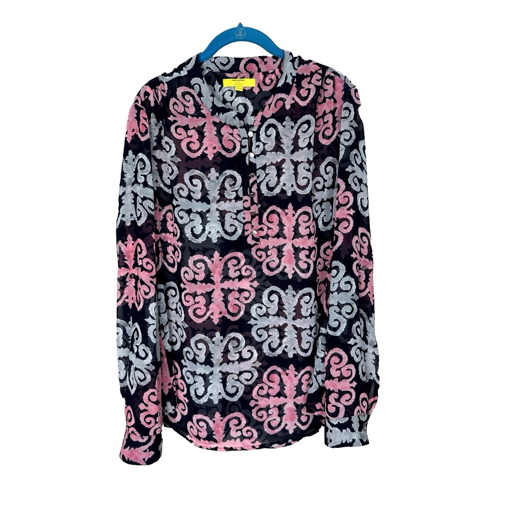 Y2K Banana Republic X Milly Sheer Blouse Women 12 Top Medallion Print Bohemian